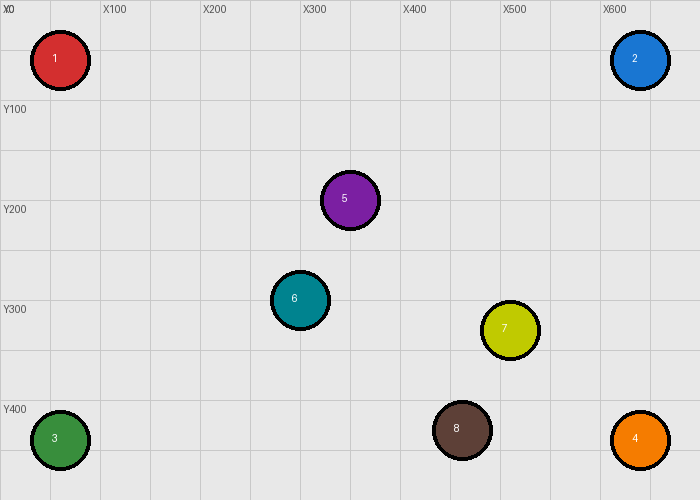 Test polygon with colored buttons on a 50px grid