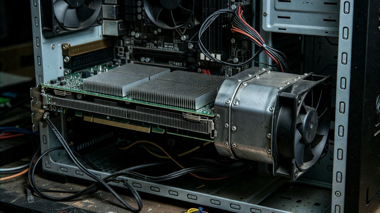 Used enterprise GPU with custom blower shroud